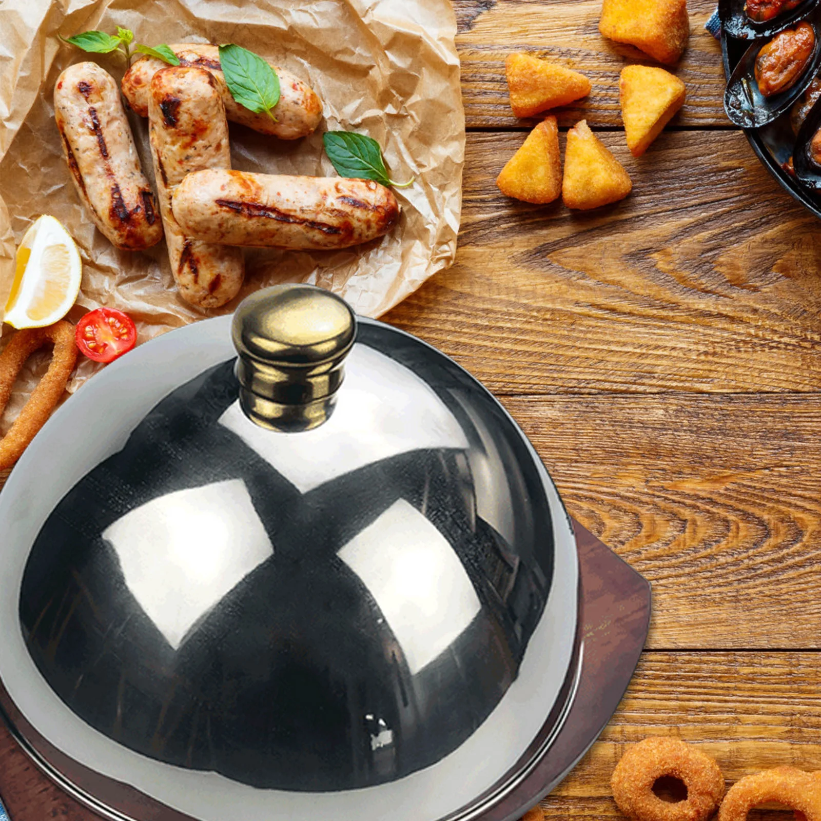 

1pc Stainless Steel Steak Round Food Cover Sturdy Design BBQ Picnic Pool Party Protective Dish Cover Home Western Restaurant