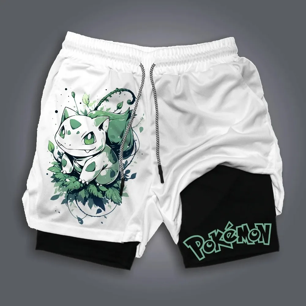 Novedad de verano Pok É Mon Anime periférico 2 en 1 pantalones cortos deportivos para hombres y mujeres, senderismo, fitness, correr, pantalones cortos de gimnasio promoción
