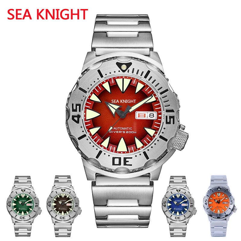 Imagem -03 - Sea Knight-v2 Monster Relógio Impermeável para Homens Relógio de Pulso Mecânico Automático Luminoso Safira Cristal c3 Luminoso 20bar Mergulho Nh36a