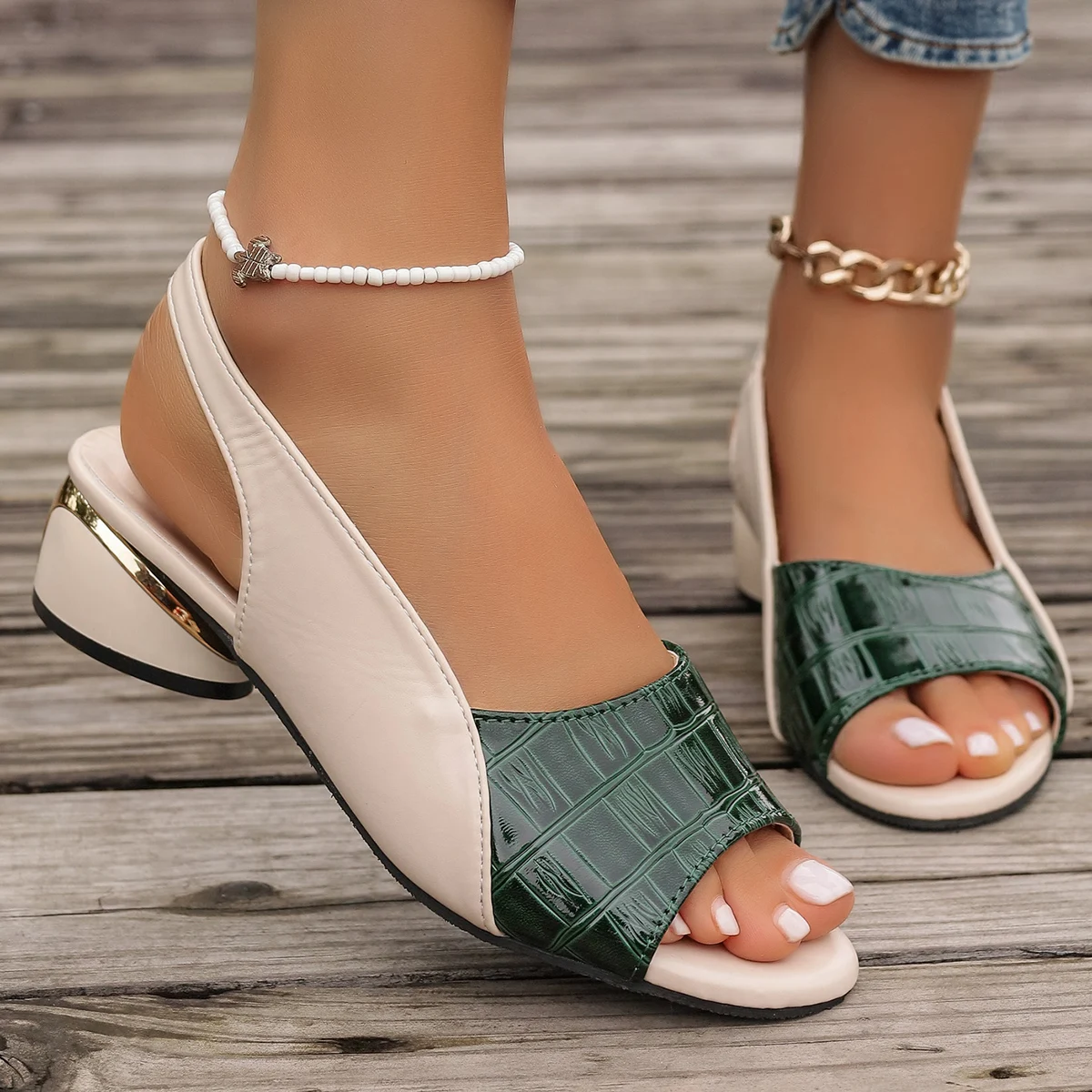 Summer New Fashion Sandals Women Colored Fish Mouth Thick Heels Large Size Back Hollow One Line Women Shoes Sandalias De Mujer