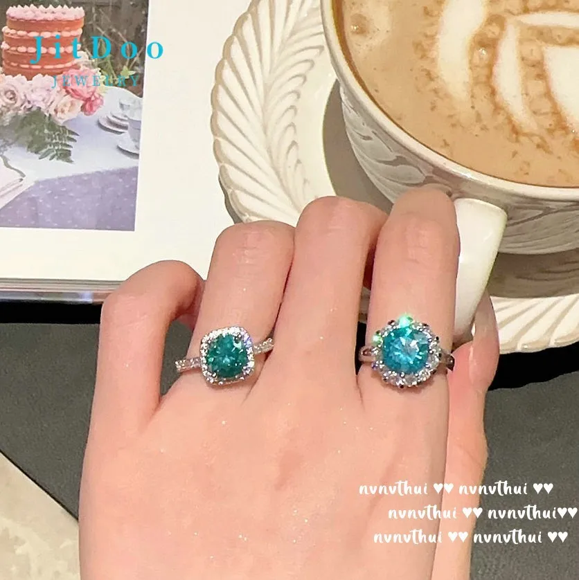 

JitDoo Peacock Green AAAAA Cubic Zirconia Women Rings Silver Color Flower Shape Female Jewelry Wedding Rings Bridal Engagement