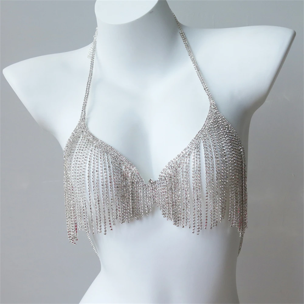 Sexy Shiny Bikini Body Chain Ladies Temperament Trendy Rhinestone Bra Chain Beach Dressing Jewelry Accessories