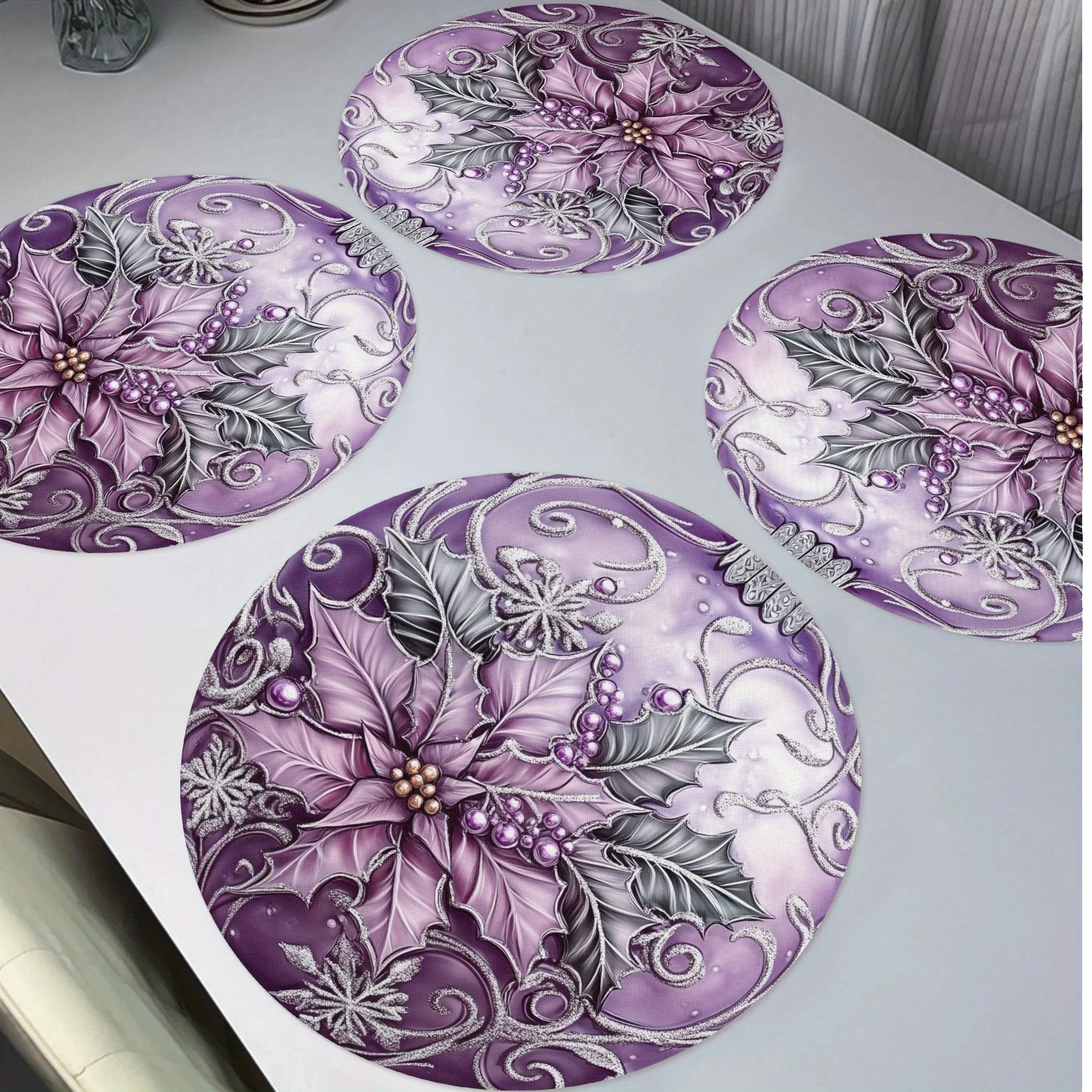 VIKAMA 4-Piece Luxury Pearl Embroidered Placemats Banquet Gathering, Afternoon Tea Wedding Table Decor & Accessories