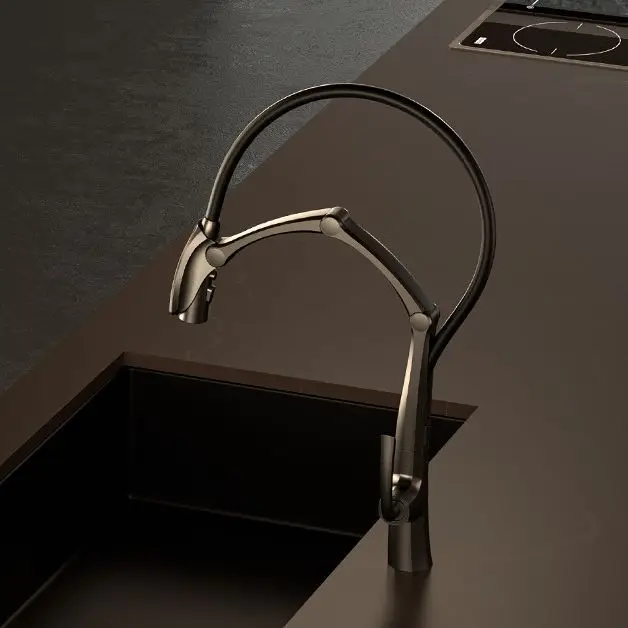 올 코퍼 풀링 키친 워싱 플레이트 수도꼭지 인덕션 디지털 디스플레이 수도꼭지 건 그레이 블랙