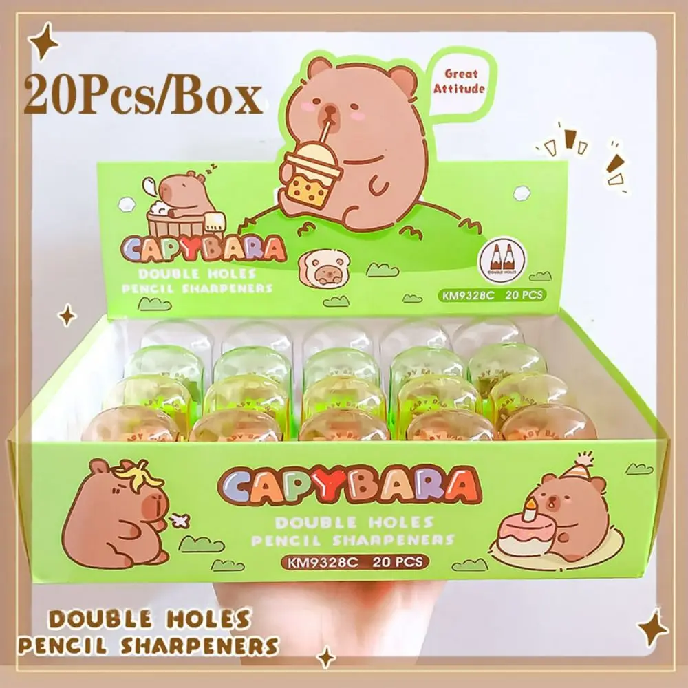 Sacapuntas de plástico creativo de 20 piezas, cortador de lápices afilado de doble agujero, papelería, hoja de lápiz de dibujos animados