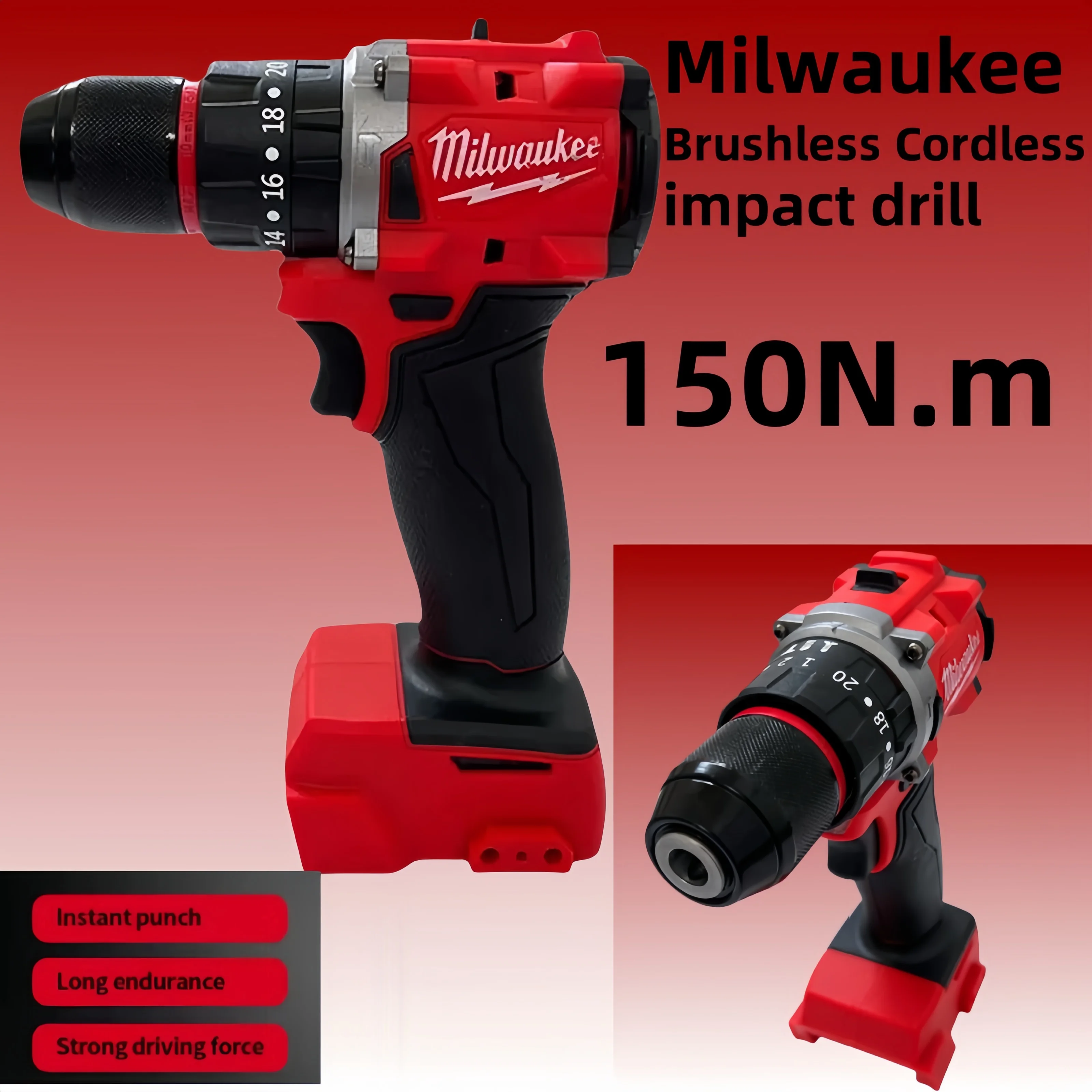 

Milwaukee 150N.m Brushless Electric Drill Cordless Impact Drill of Decoration For Milwaukee 18V Battery Rechargeable Power Tool