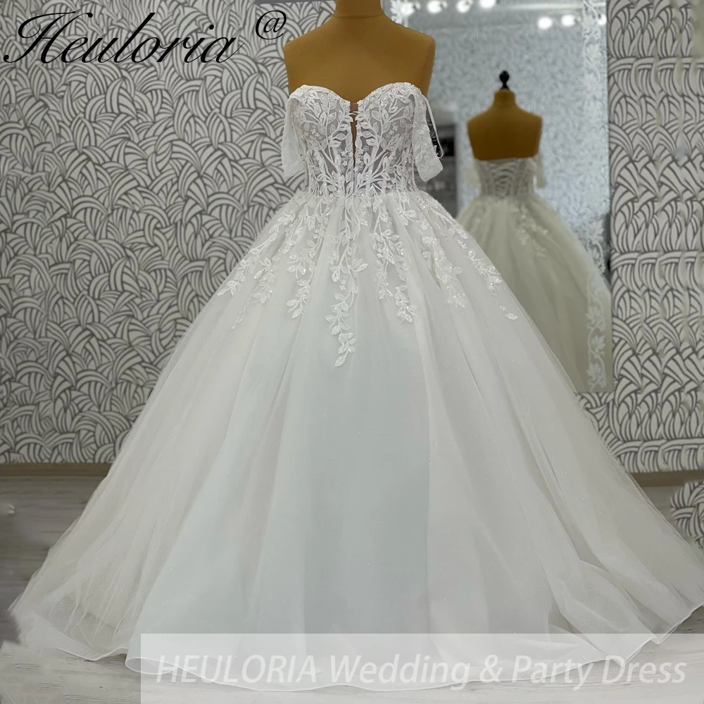 

HEULORIA Sparkly Glitter Wedding dress Off The Shoulder 2025 Luxury Women Church Beach Bride Dresses Floral Lace Customized