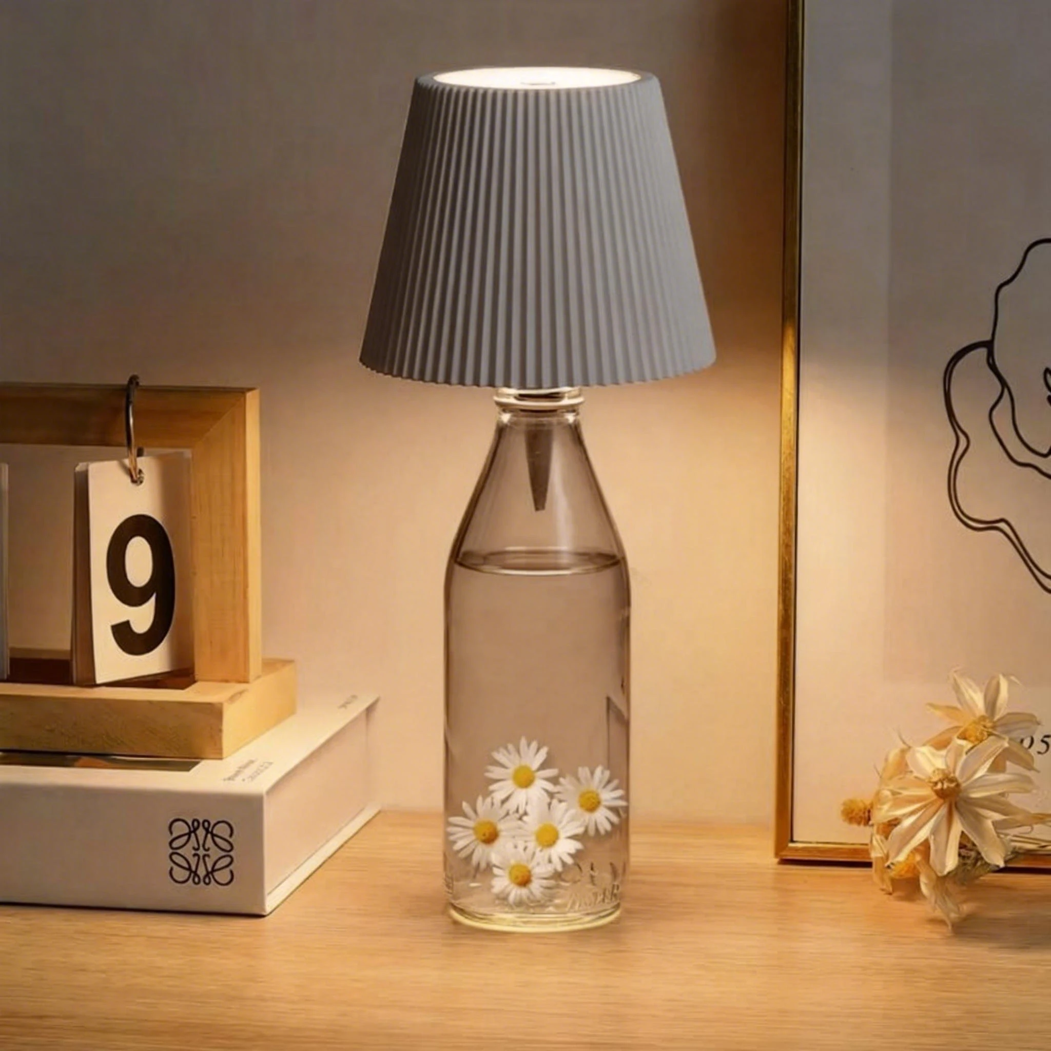 Colorful Pinstripe Wine Bottle LED Table Lamp 3-color Infinitely Dimmable USB Rechargeable Dining Table Lights Beverage Lamp