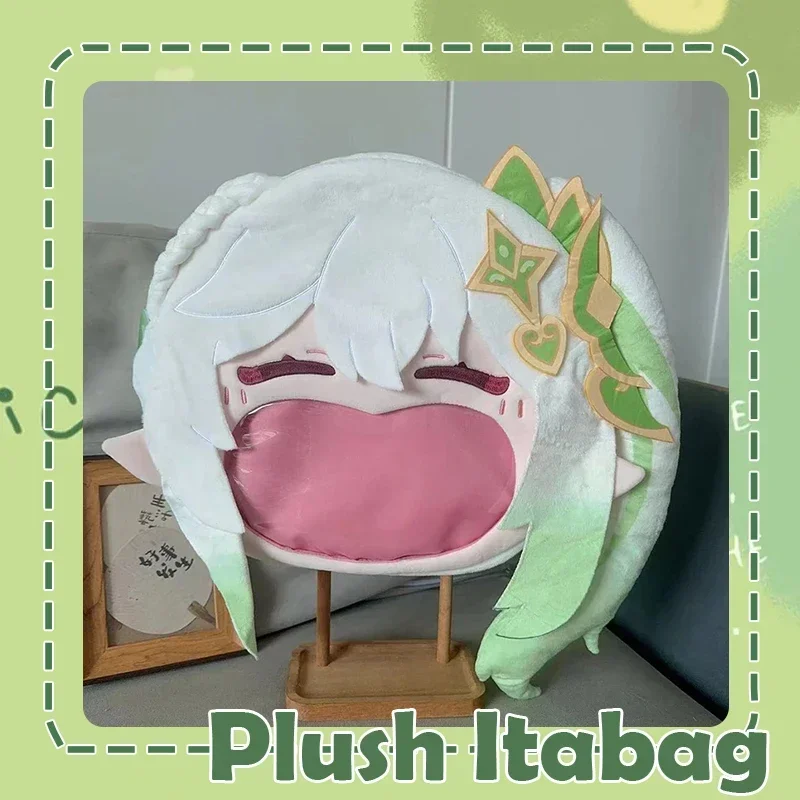 Torba Pluszowa Genshin Impact Nahida Cosplay Duża Torba z Uśmiechniętą Twarzą i Przezroczystym Woreczkiem Itabag Plecak Torba na Ramię Zielono-Biała