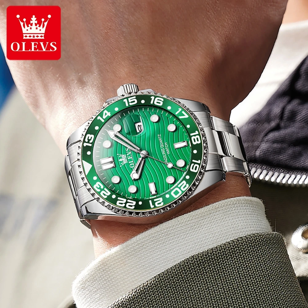 

OLEVS 3610 Мужские часы Кварцевые часы Многофункциональные часы с хронографом для мужчин 30 м Водонепроницаемые светящиеся коробки с фазой Луны Оригинал