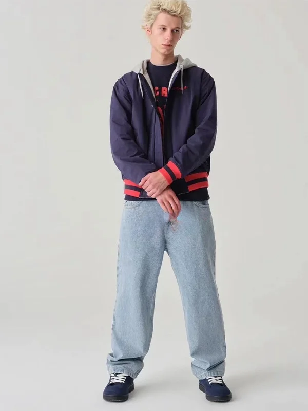 

American Style Straight Leg Wide Leg Loose Fit Jeans High Street Hip Hop Long Pants Youth Casual Autumn Zipper Closure