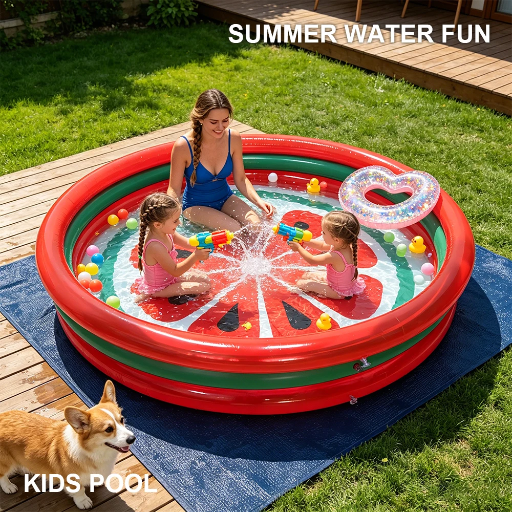 Watermelon Inflatable Swimming Pool Round Kiddie Pool Summer Outdoor Backyard Water Play Toys For Kids Toddlers