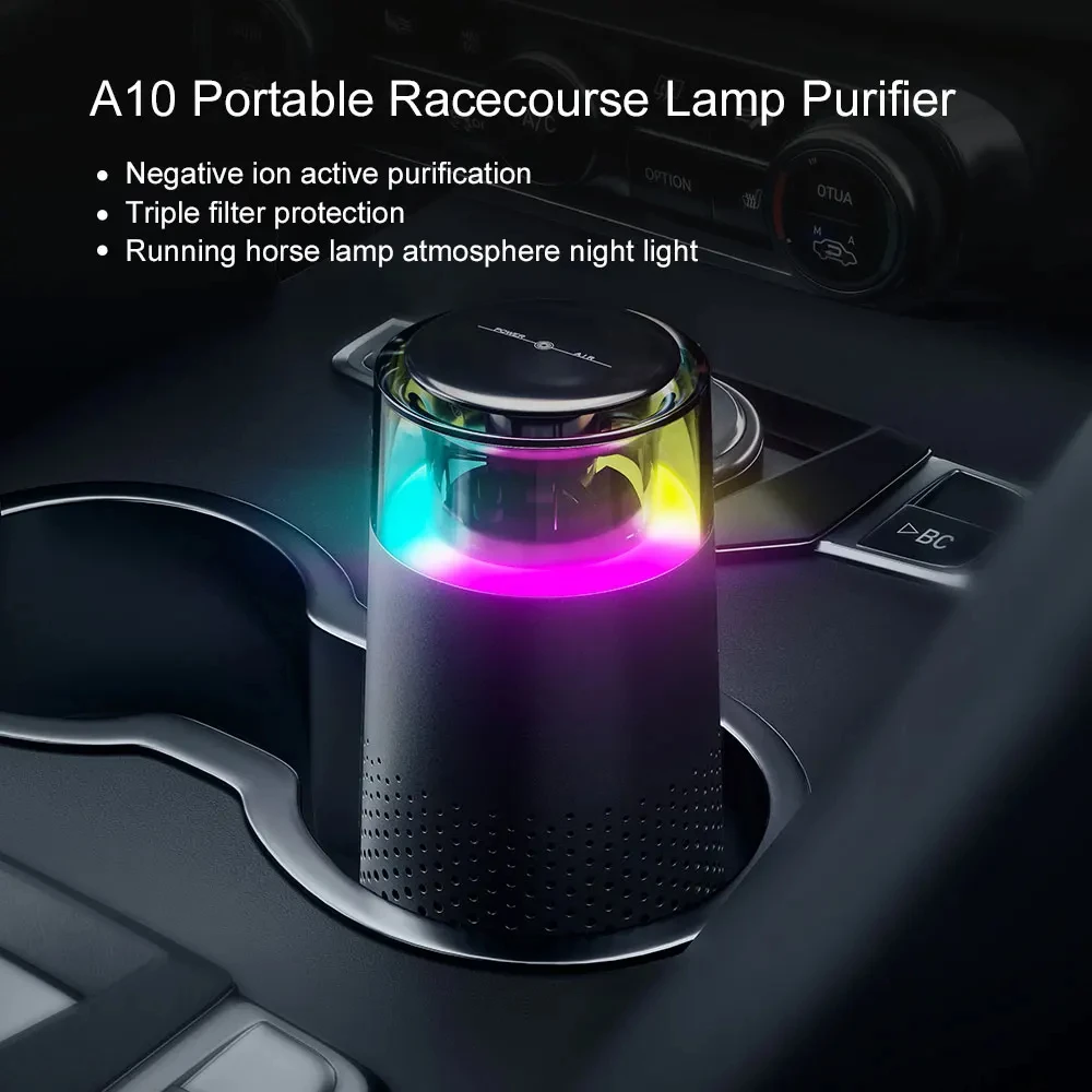 Xiaomi Car Air Purifier Colorful Light Touch Screen HEPA Filter Remove Smoke Odor Negative Ion Type-c Charge Vehicle Air Cleaner