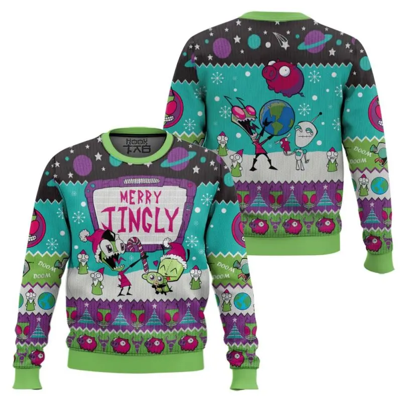 Doom Is Coming Invader Zim suéter navideño feo divertido jersey de fiesta de vacaciones suéter de gran tamaño para hombres y mujeres regalo de Navidad 2026