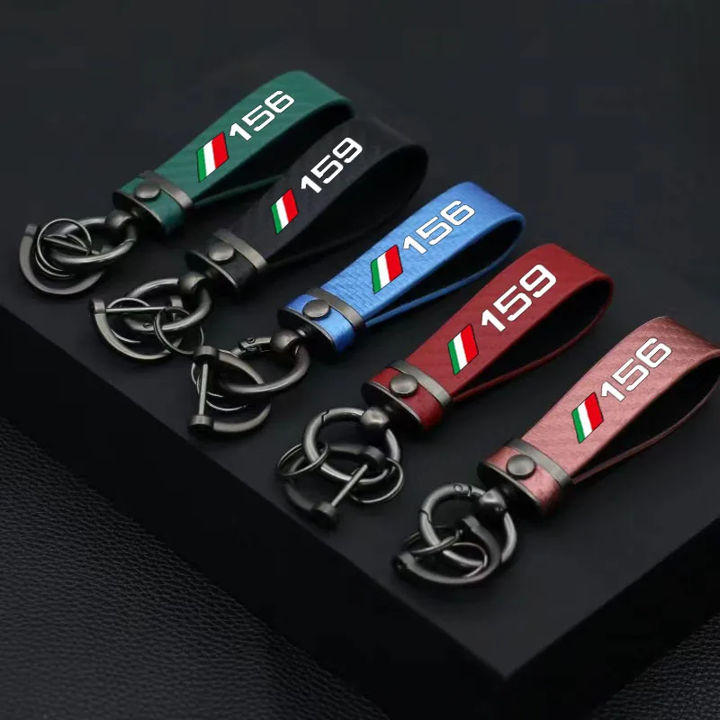 Car carbon fiber keychain leather metal pattern For Alfa Romeo 156 159 1998 2001 2002 2003 2004 2005 2006-2022 Car Accessories