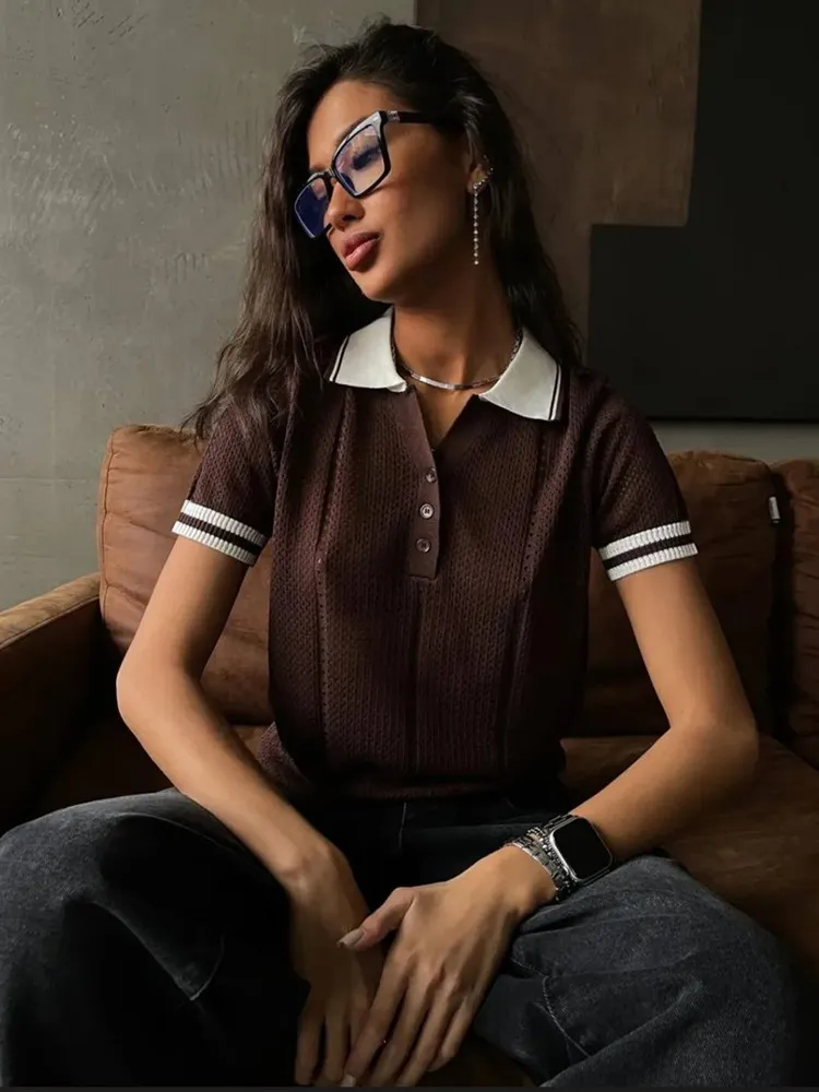 新しい夏のスタイルのカジュアルニットレディーストップ、サマートップス、ヴィンテージTシャツ、エレガントなレディーストップ、女性服、少女スタイル