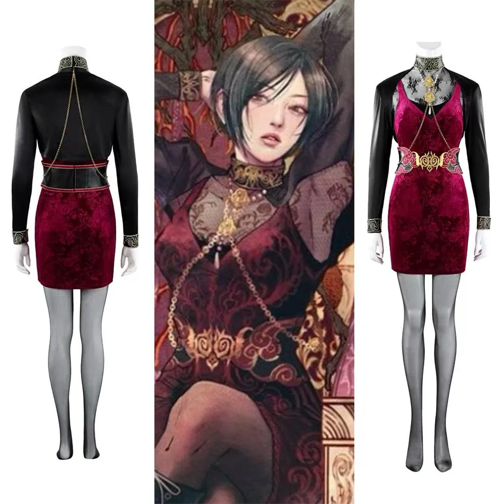 

Game EVIL 30th Ada Wong Cosplay Costume Sexy Red Dress Disguise Halloween Carnival Party Outfits