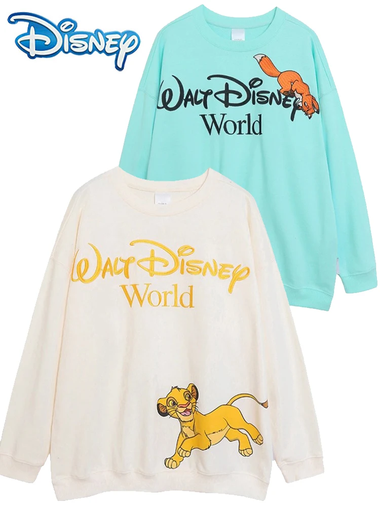 ديزني والت ديزني العالم البلوز ملك الغابة سيمبا الكرتون طباعة التطريز المرأة س الرقبة البلوز الصوف البلوز القمم