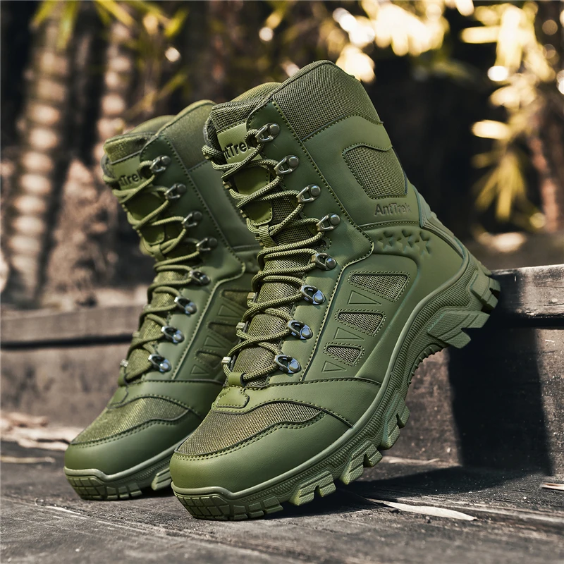 Hot Sale Men’s Tactical Boots Autumn Lightweight Plus Size Side-zip Mesh US Combat Boots Outdoor Durable Hiking Desert Work Boot