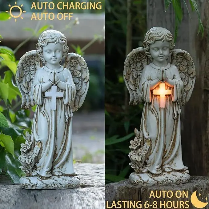 Rezpuao Garden Ornament Solar Lights Angel Fairy Statue Home Decor Figurine