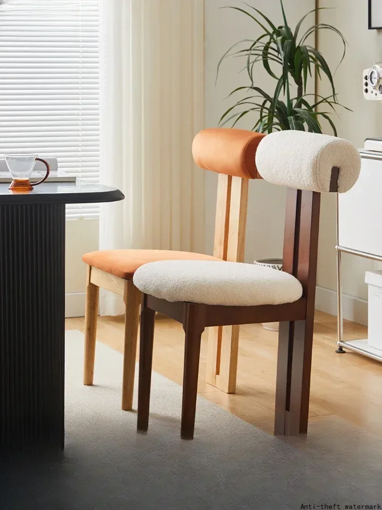 2026 medieval solid wood dining chair, modern minimalist home quiet upholstered chair, Nordic creative designer