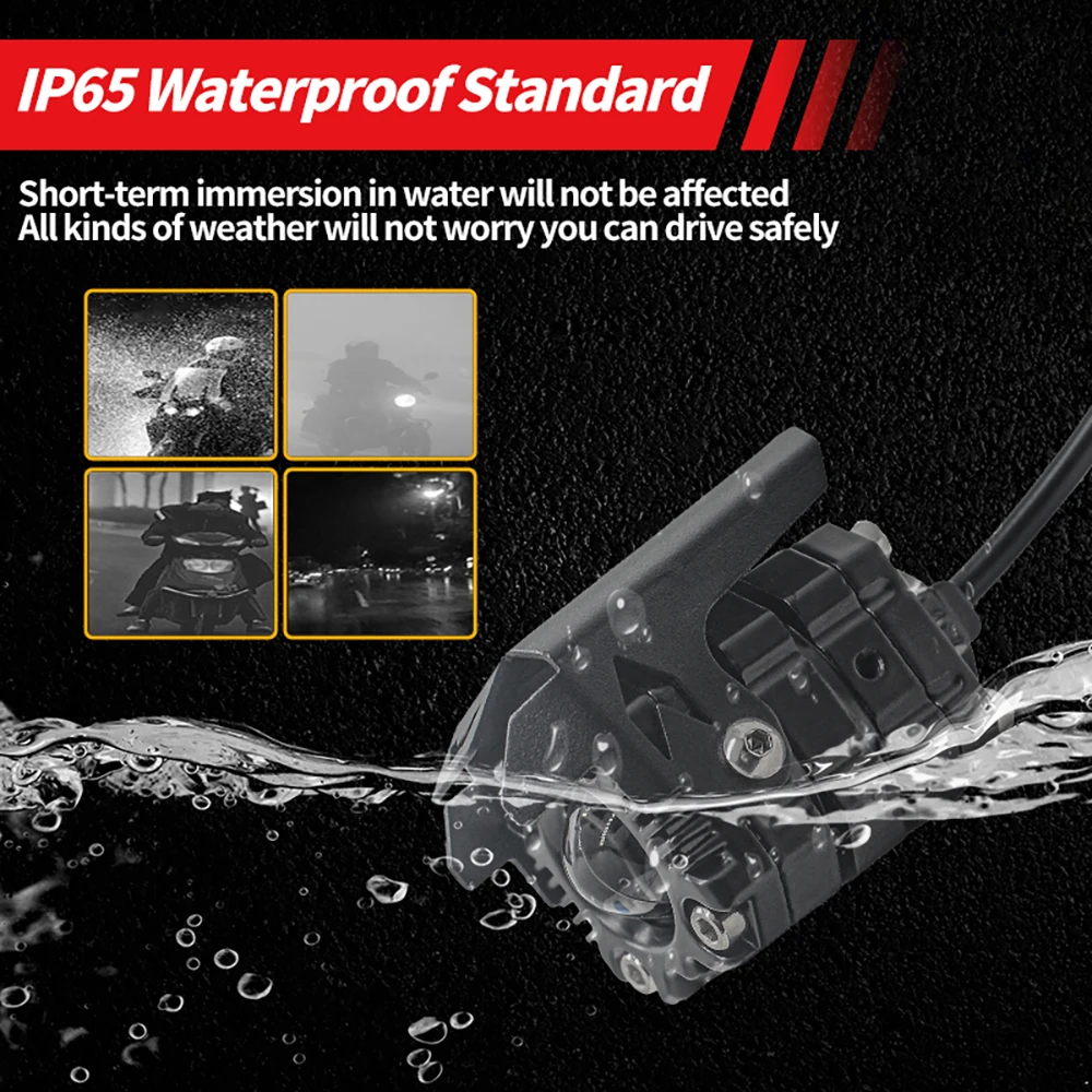 2pcs Motorcycle Spotlight Headlight LED Lens Hi/Low Beam Driving Spot Fog Lights Auxiliary light For Motorbike Off-road
