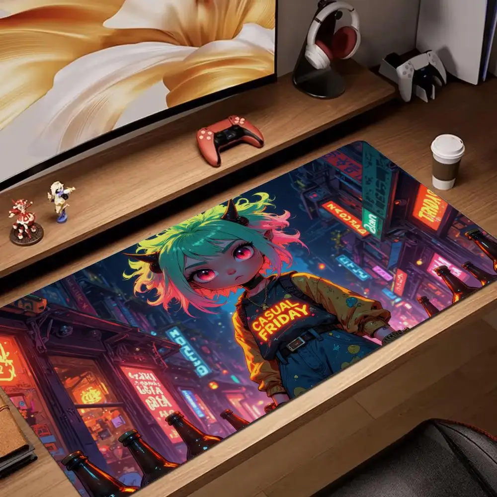 

Neon-style girl illustration anime Mouse Pad rubber anti-slip Desk Mat gamer pc accessories Gaming mat keypad expansion mousepad