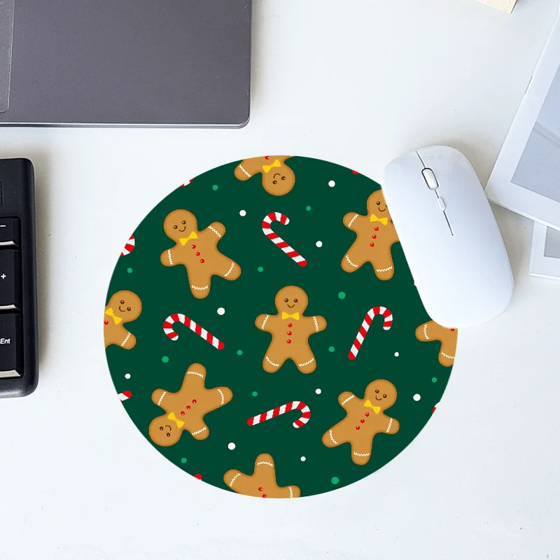 رجل خبز الزنجبيل لعيد الميلاد، قصب الحلوى، لوحة ماوس مستديرة للعطلات، مطاط مضاد للانزلاق، ديكور سطح المكتب للكمبيوتر المكتبي والمنزلي #2