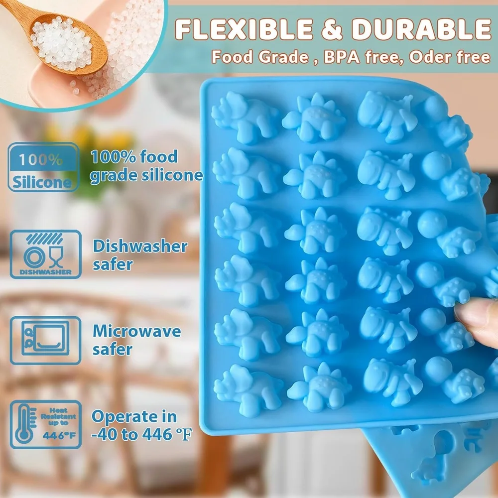 6-delige Mini Dinosaurus Siliconen Mallen met Rietjes Food Grade Jelly Cake Snoep Chocolade Lijm Lijm Biscuit Mallen Keuken Bakken T