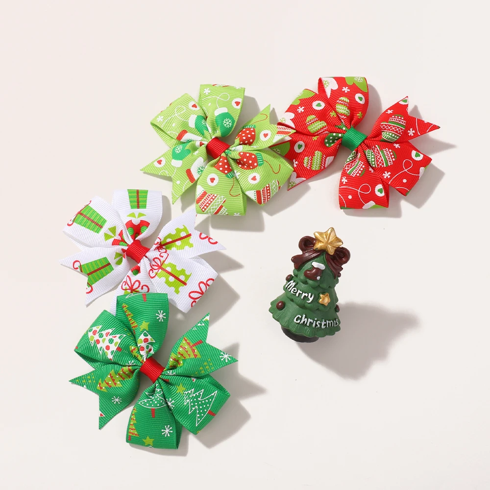 12/24 Stück festliche Weihnachten Windrad Schleifen Haarspangen Set für Mädchen Santa X'mas Haarnadeln Urlaub Kopfbedeckung Kinder Haarschmuck