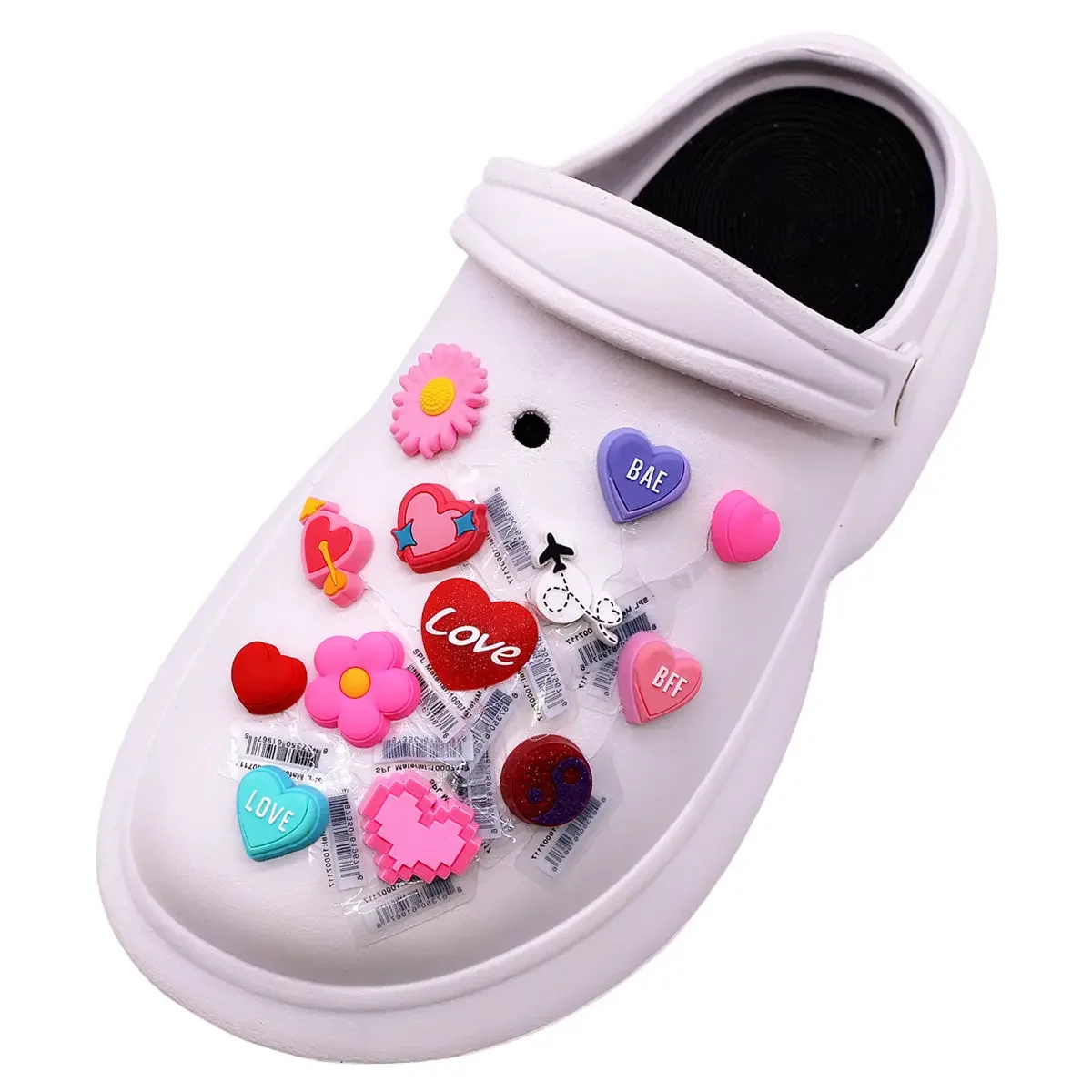 3 Pack Original BAE BFF LOVE PVC Designer Shoe Charms Buckle EVA Sandals Upper Accessories Cute Heart Shapes Clog Clip Decorar