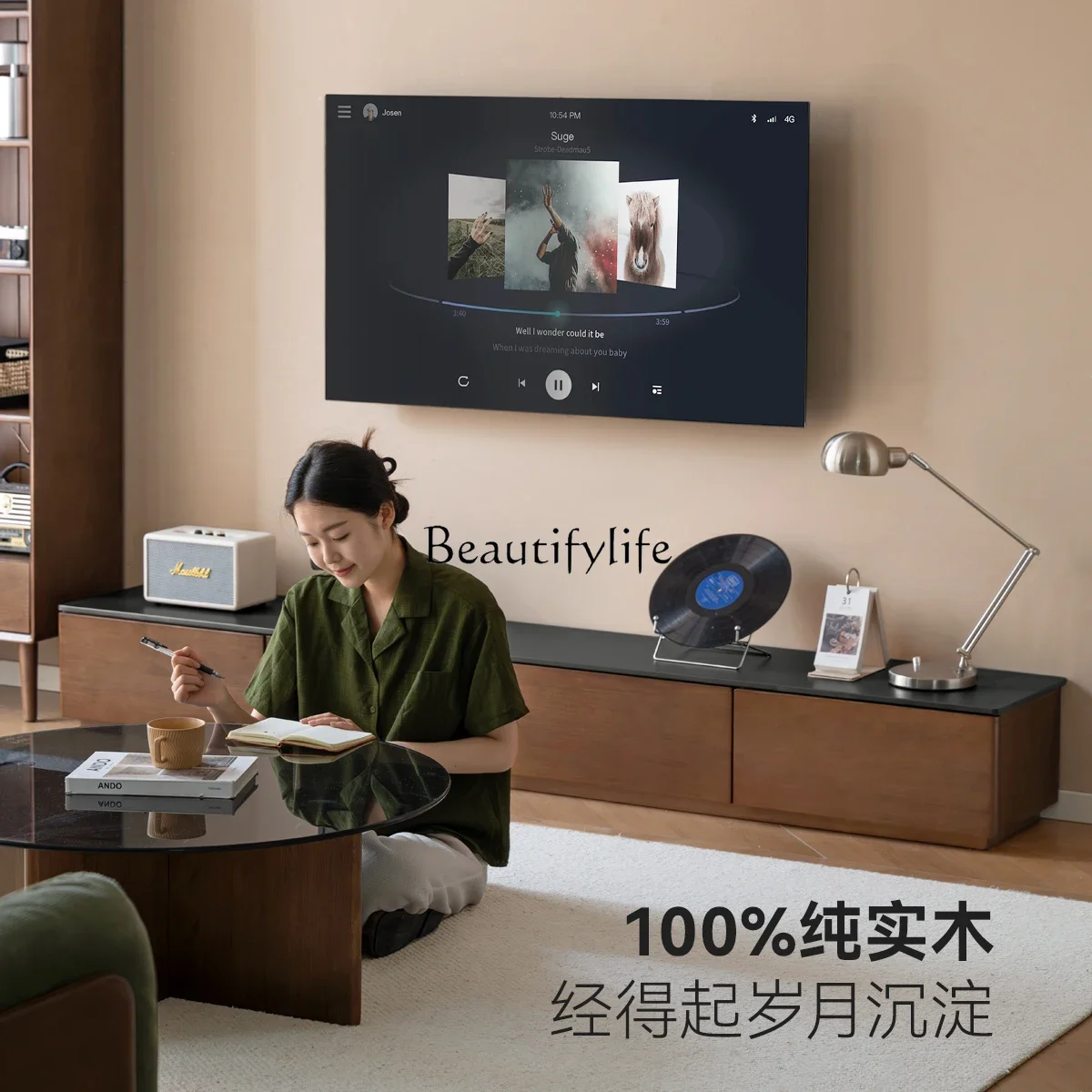 

yj39 Solid Wood Rock Slab TV Cabinet Living Room Home Storage Cabinet Vintage Style Floor-standing