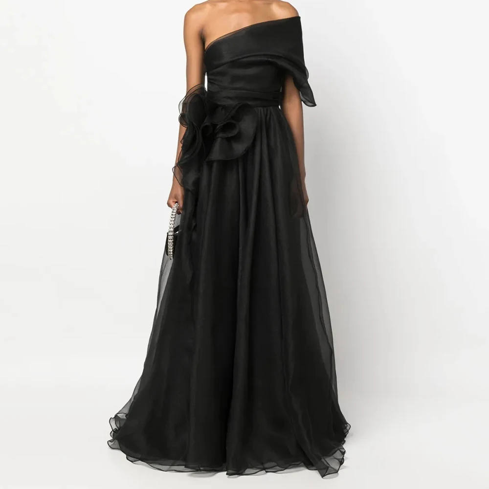 

Mermaid Women's Evening Dresses Floor-length Off The Shoulder Sleeveless Prom Gown Fashion Flowers Simple Draped Customized Gown