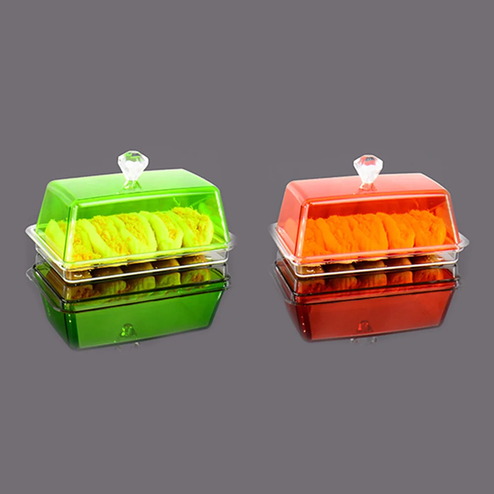 

2pcs Household Container Transparent Case Covered Dish Reusable Acrylic Butter Box Microwave Heat Resistant Cake Storage Box