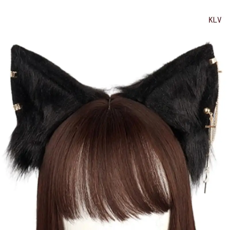 Ręcznie robione pluszowe lisy opaska uszami kota i ogon ze sztucznego futra na Halloween na imprezę Cosplay akcesoria do 6XDA