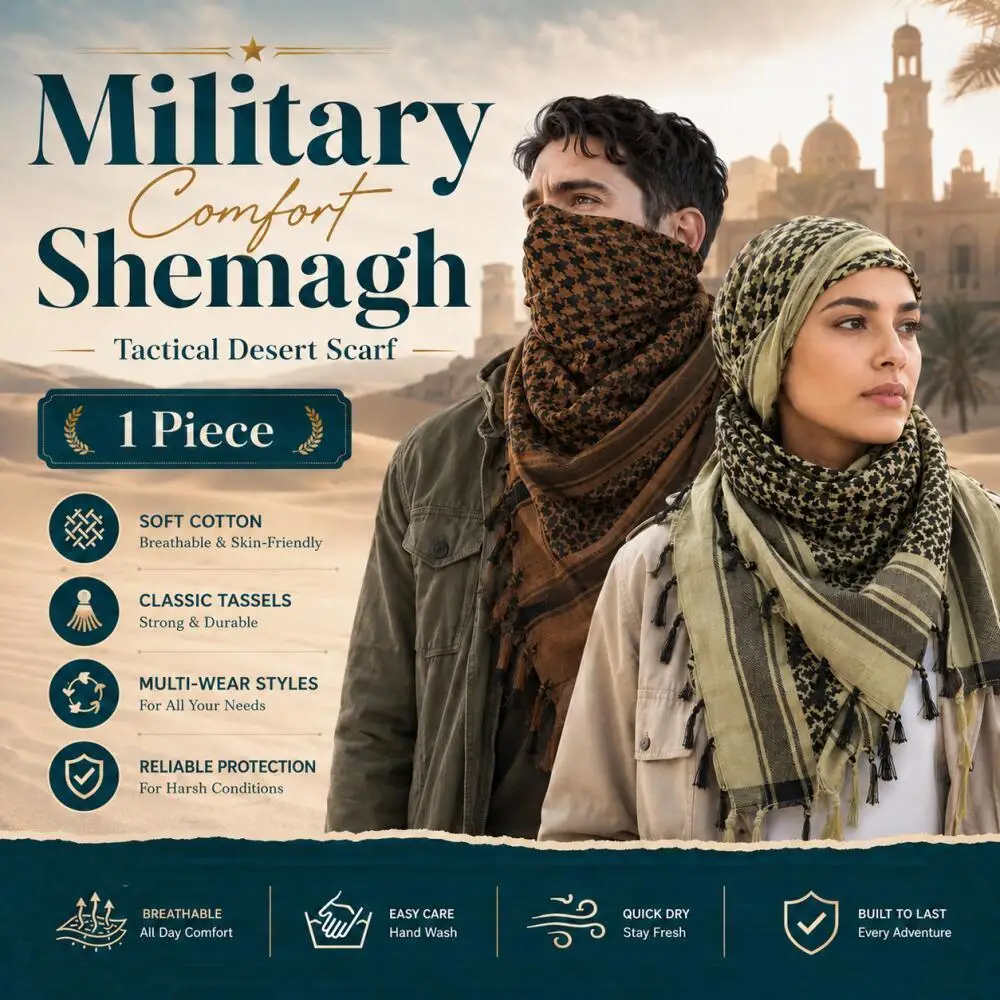 Lenço tático masculino para o deserto, tipo keffiyeh/shemagh, com estampa xadrez e franjas.
