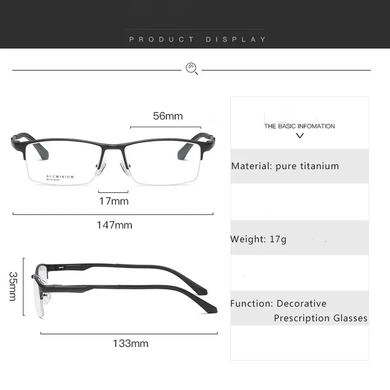HDCRAFTER Titanium Glasses Frame 18g light Men Square Myopia Prescription Eyeglasses Frames Half Rim Optical Male Korean Eyewear