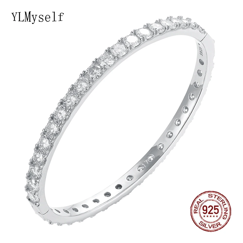 

40pcs of 4mm Moissanite Diamond Stone Real 925 Silver Bangle Jewelry 5*5.8cm Diameter Fine Jewellery