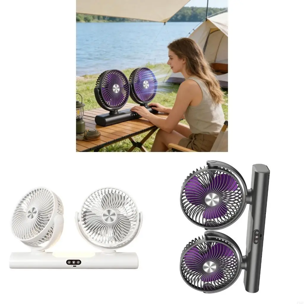 

F92F Flexible Two Head Circulation Fan USB Type C Attachment Different Fixing Ways
