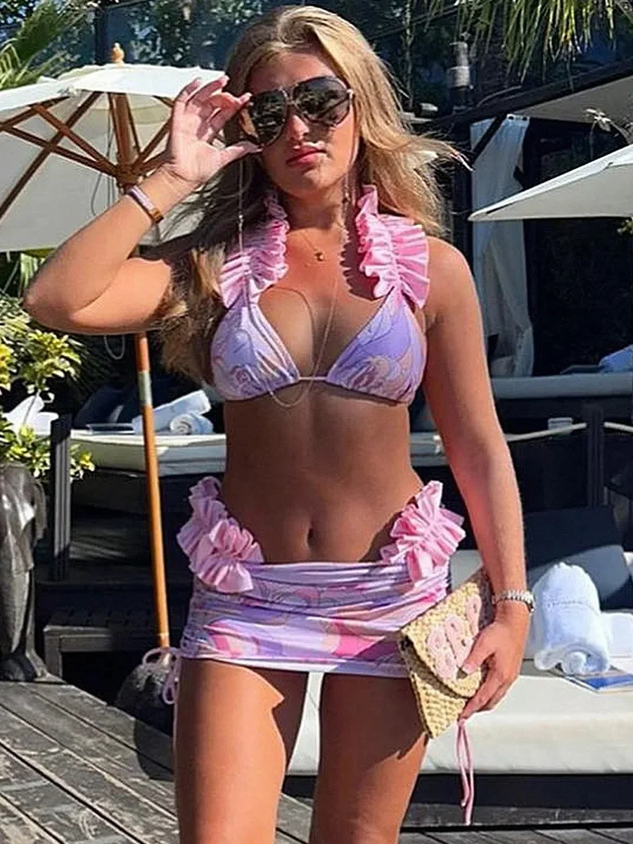 With Skirt Ruffled Frill Bikini Female Swimsuit Women Thong Swimwear Three-pieces Bikini Set Micro Bathing Suit Swim Beachwear