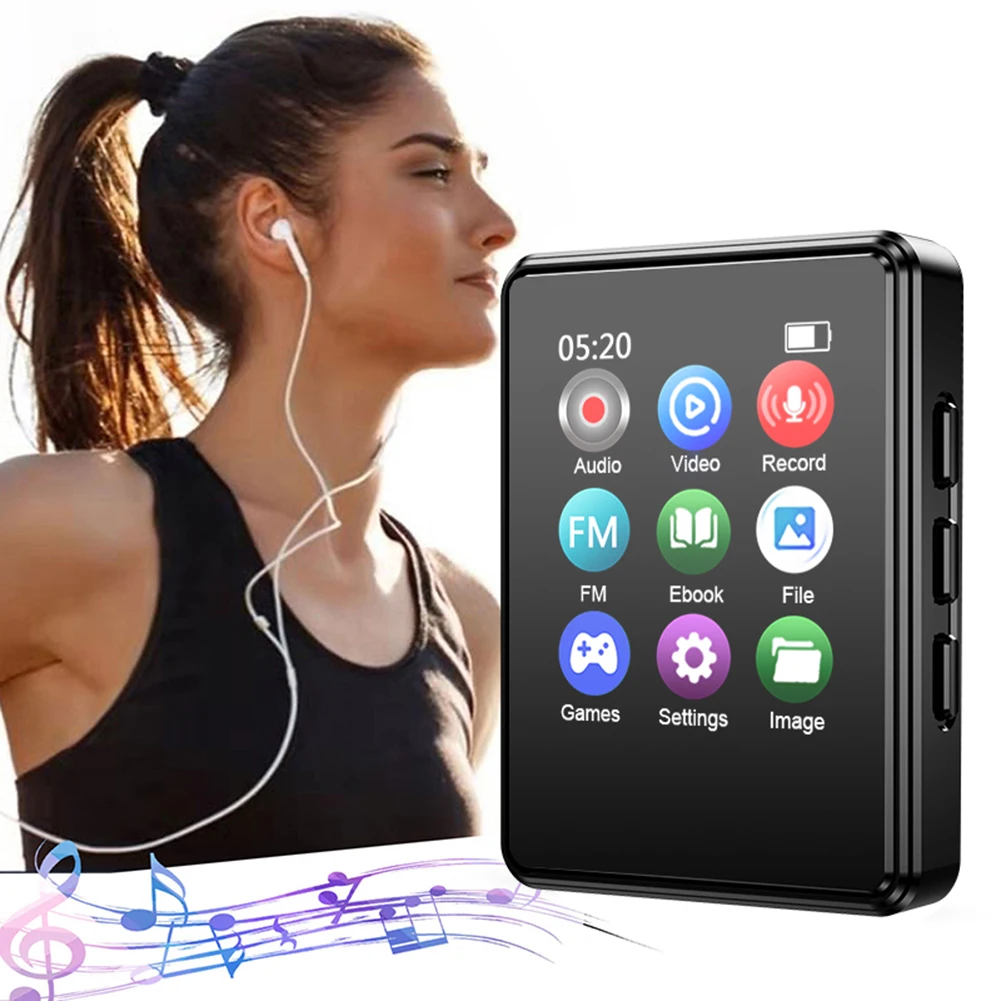 Portable MP3 Player Bluetooth 5.0 HiFi Stereo Music Player 1.8 inch Touch Screen MP4 Video Player Mini Student Walkman FM Radio