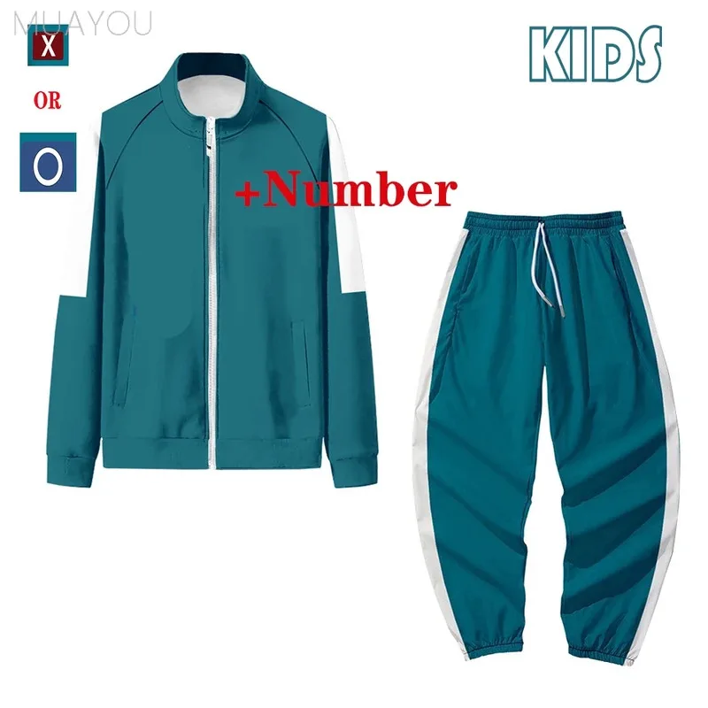 

Halloween 2025 Calamari Player Seong Gi-hun Cosplay Costume Kids 456 001 Tracksuit Calamari Disguise Clothes Kids Boys Size Gam