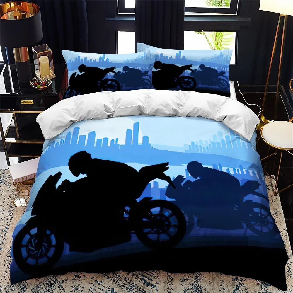 Motorcycle Rider Bed Duvet Cover  Set Queen Calico Twin Size Comforter Cover Bedding Set Single King Soft Polyester Quilt Cover