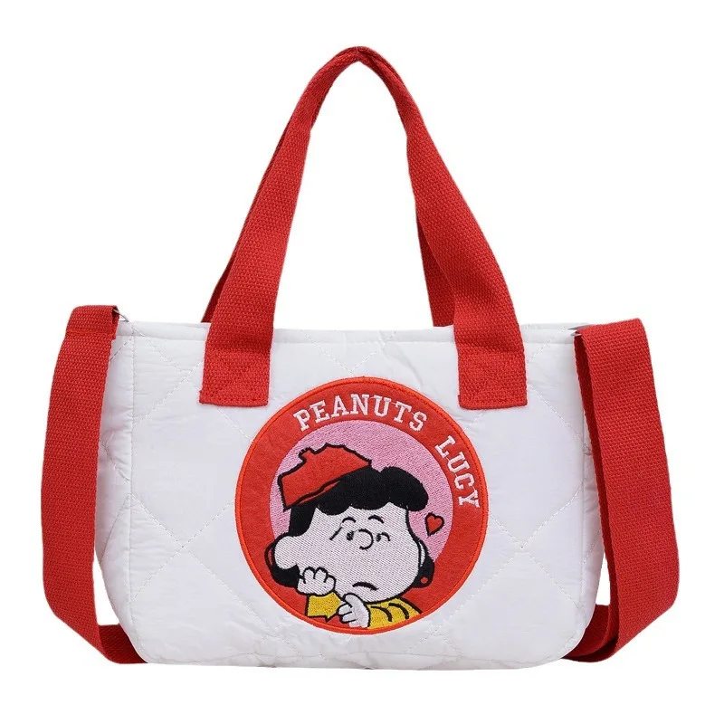 Snoopy Cartoon Cute Women\'s Shoulder Bag Girl Snoopy Anime Embroidery Large Capacity Storage Handbag Down Crossbody Bag Tote Bag