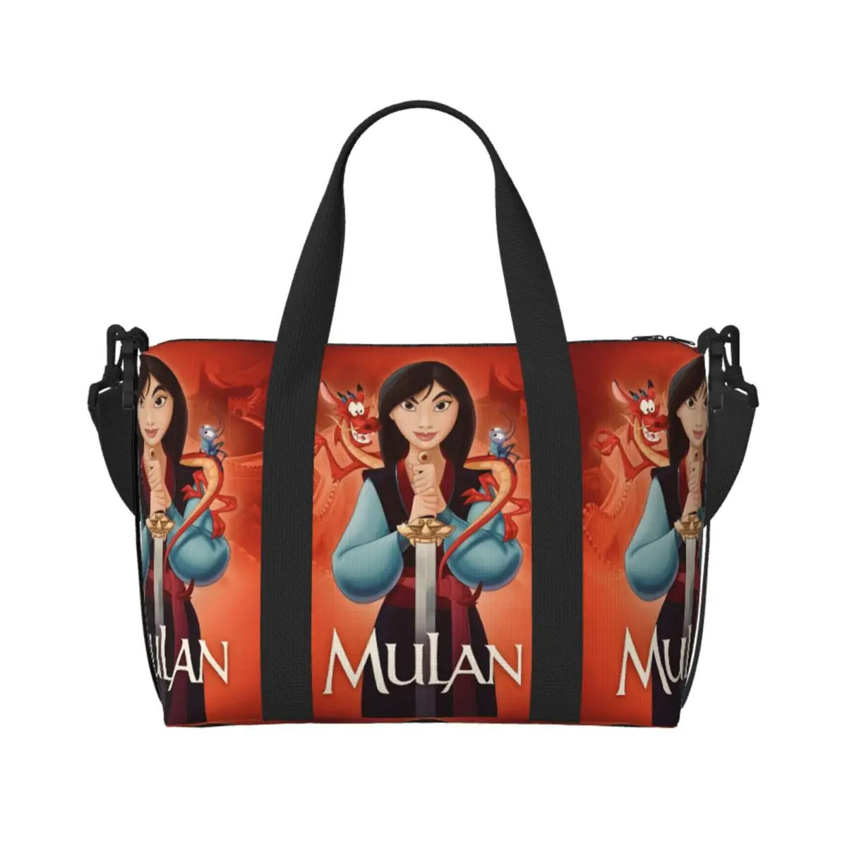 

Custom Mulan Groceries Shopping Tote Bag Women Big Capacity Brave Hero Cute Princess Pattern Beach Gym Travel Bags