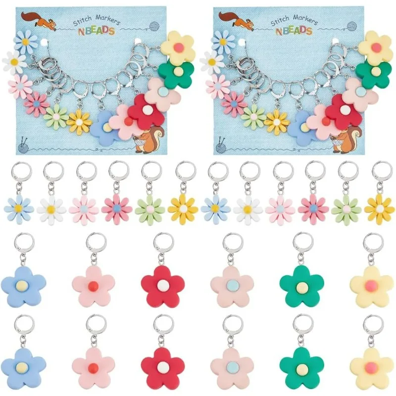 

24 Pcs 12 Colors Resin Flower Stitch Markers, Daisy Crochet Stitch Marker Removable Leverback Hoop Locking Stitch Marker