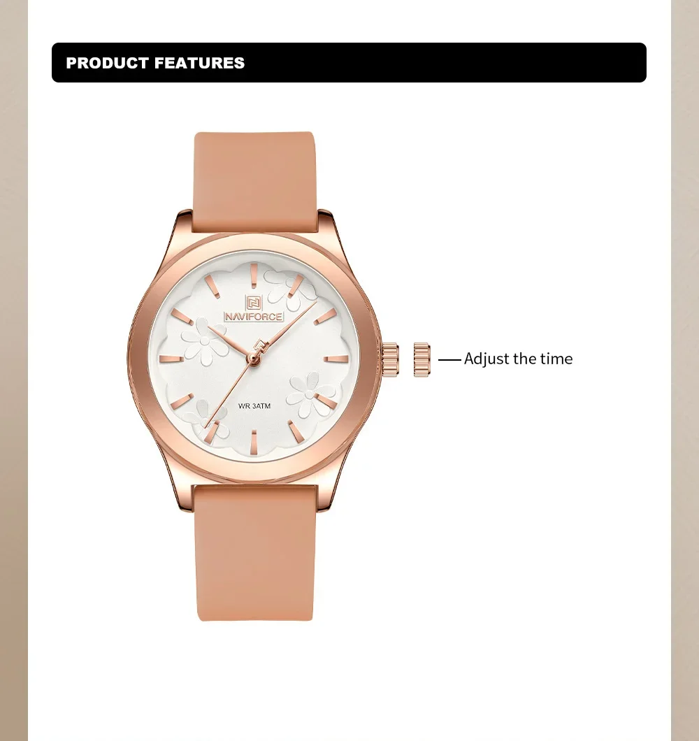 NAVIFORC NF5051 Women Watches Brand Ladies Silicone Strap Watch Woman Casual High Quality Quartz Waterproof Wristwatches