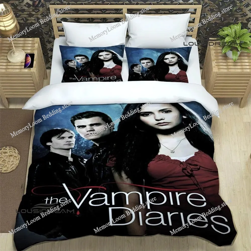 TV Series Popular The Vampire Diaries Damon Salvatore Bedding Set King Size Duvet Cover 3D Print Cozy Soft Bed Sheet Set Adult