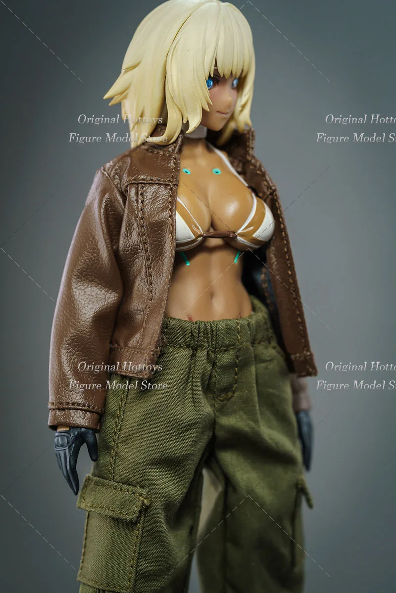 1/12 Scale Female Soldier Clothing Casual Short Thin Leather Jackets Military Green Work Pants Fit 6-inch Action Figure Model