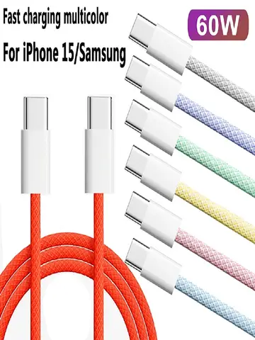 60W PD Nylon Braided USB-C to USB C Fast Charger Cable For iPhone 17 16 15 /Pro Max Compatibility Samsung Type C Fast Charging